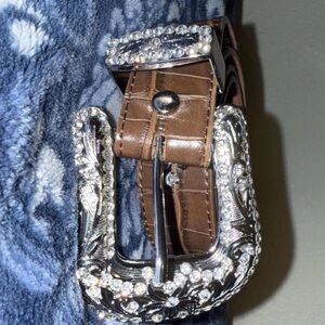 Genuine leather Rhinestone Embellished Brown Belt